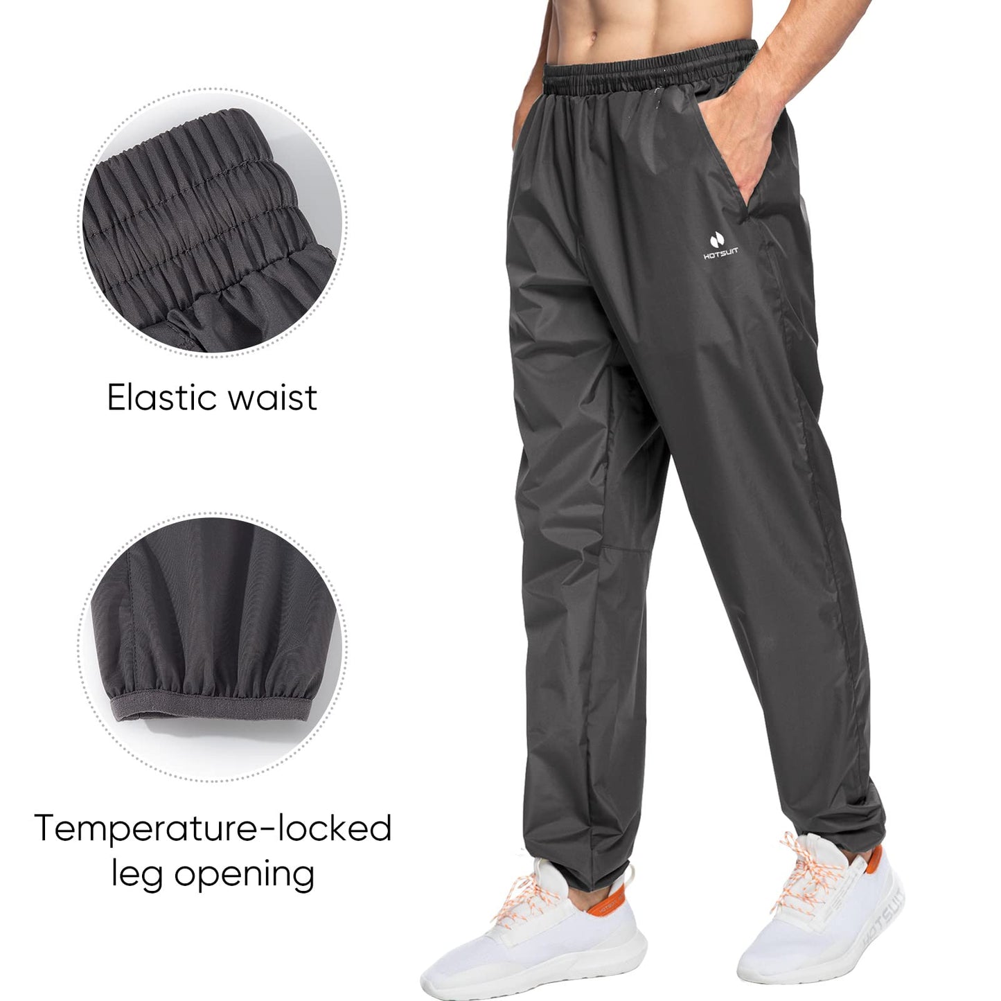 HOTSUIT Men's Sauna Pants Training Pant Anti Rip Gym Workout Sauna Suit, Grey, M