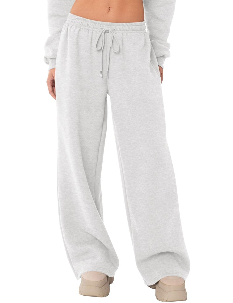 LOMON Women's Sweatpants Wide Leg Fleece Lined Sweat Pants Spring Winter Clothes 2026 Teen Girl Baggy Drawstring Joggers with Pockets (Light Grey, S)