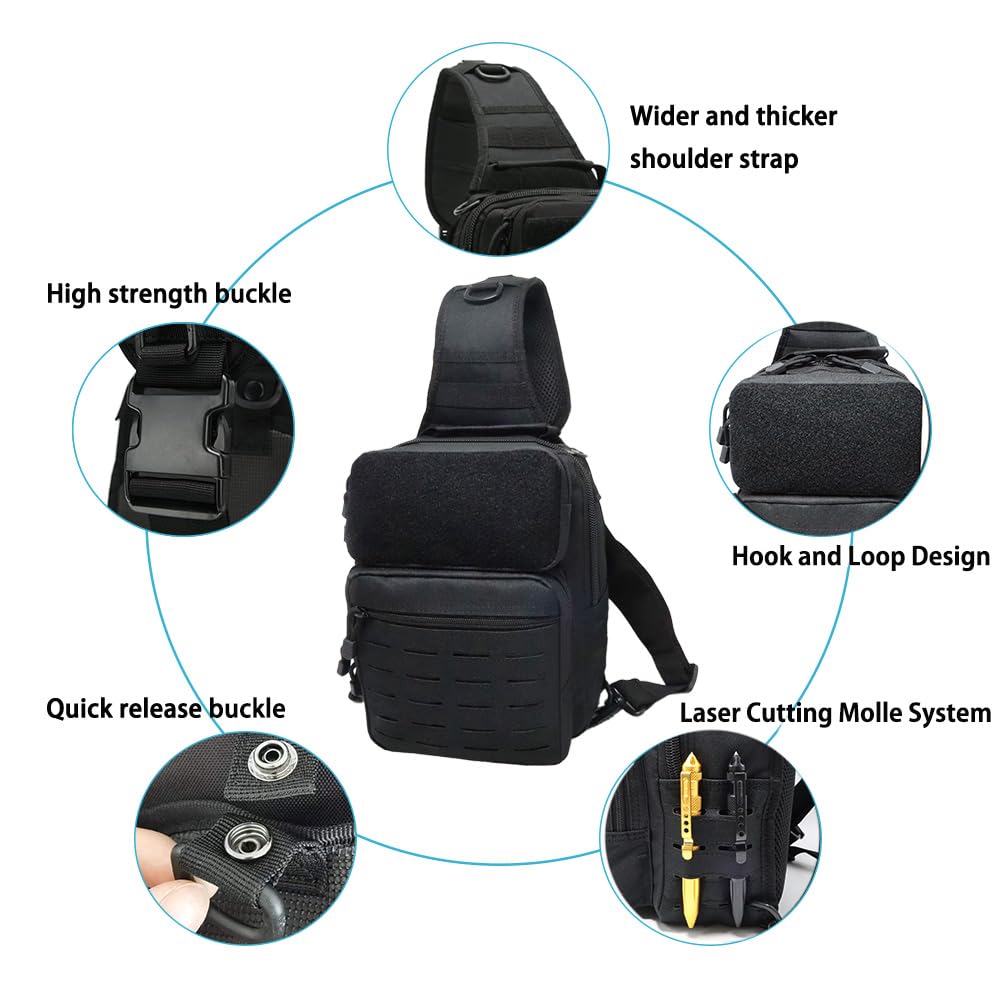GAZJYUSP Tactical Sling Bag Backpack for Men Molle Shoulder Bag Pack Daypack Backpack for Hunting, Hiking, Traveling, Camping (Black New)