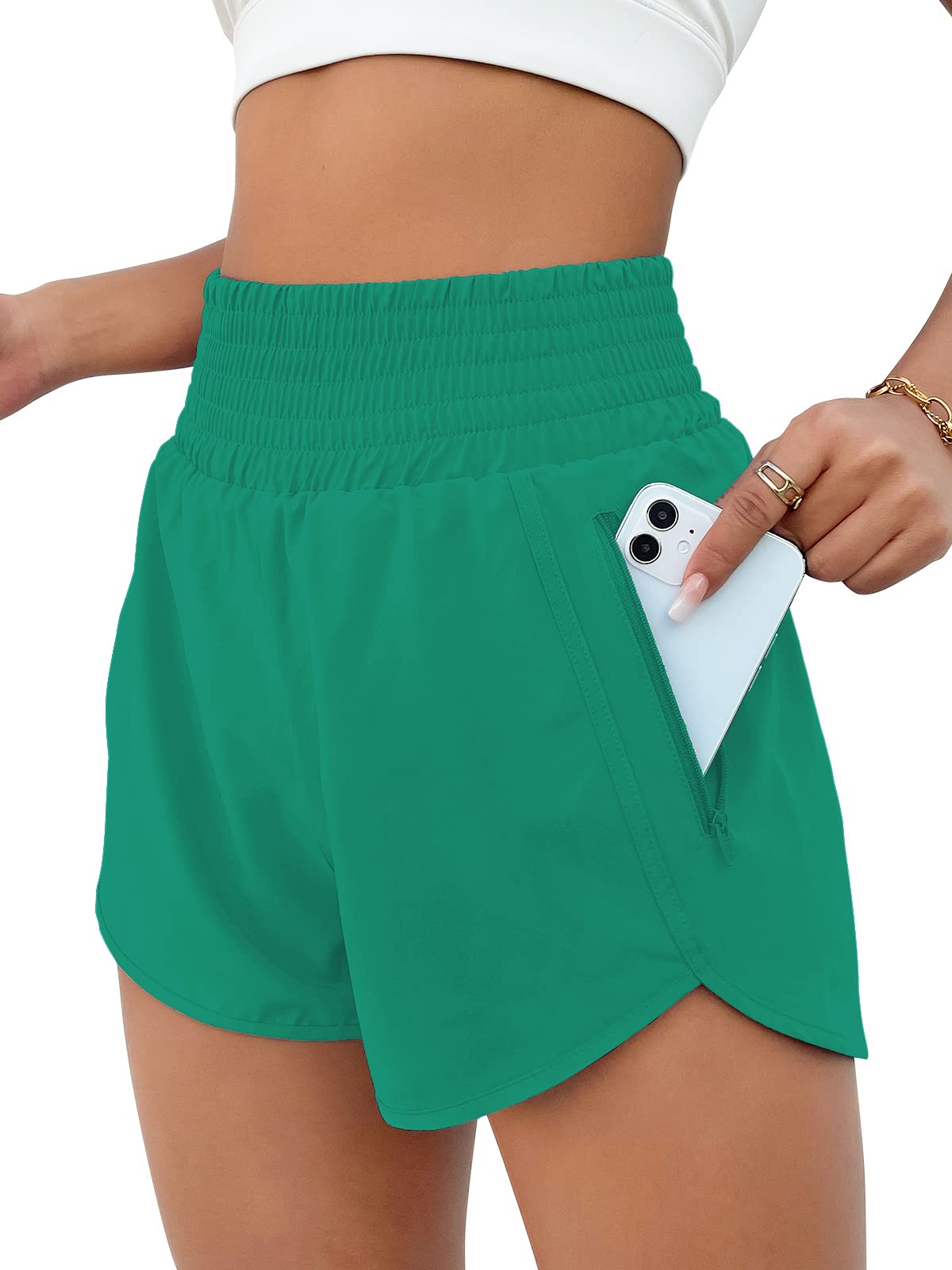BMJL Women's Athletic Shorts High Waisted Running Short Pocket 2.5" Sporty Shorts Gym Elastic Workout Shorts(S,Green09)