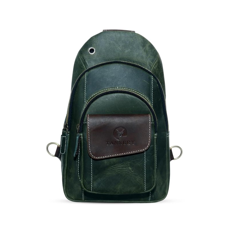 The Tannery Handmade Buffalo Leather Multipurpose Travel Hiking Crossbody Chest Backpack with Adjustable Shoulder Strap - Large