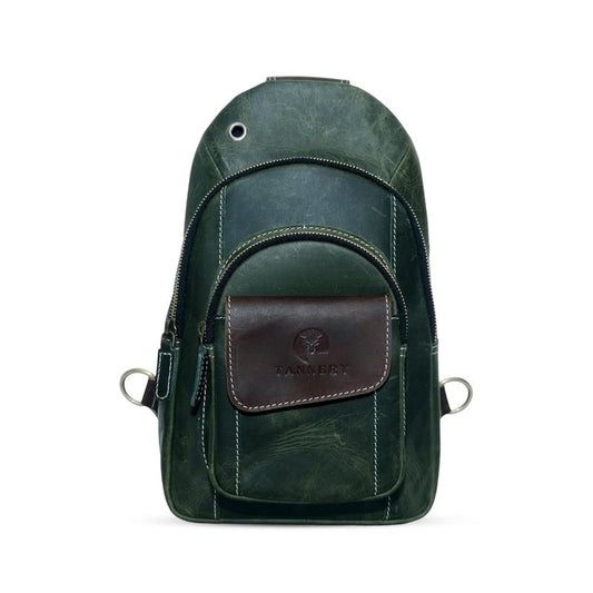 The Tannery Handmade Buffalo Leather Multipurpose Travel Hiking Crossbody Chest Backpack with Adjustable Shoulder Strap - Large
