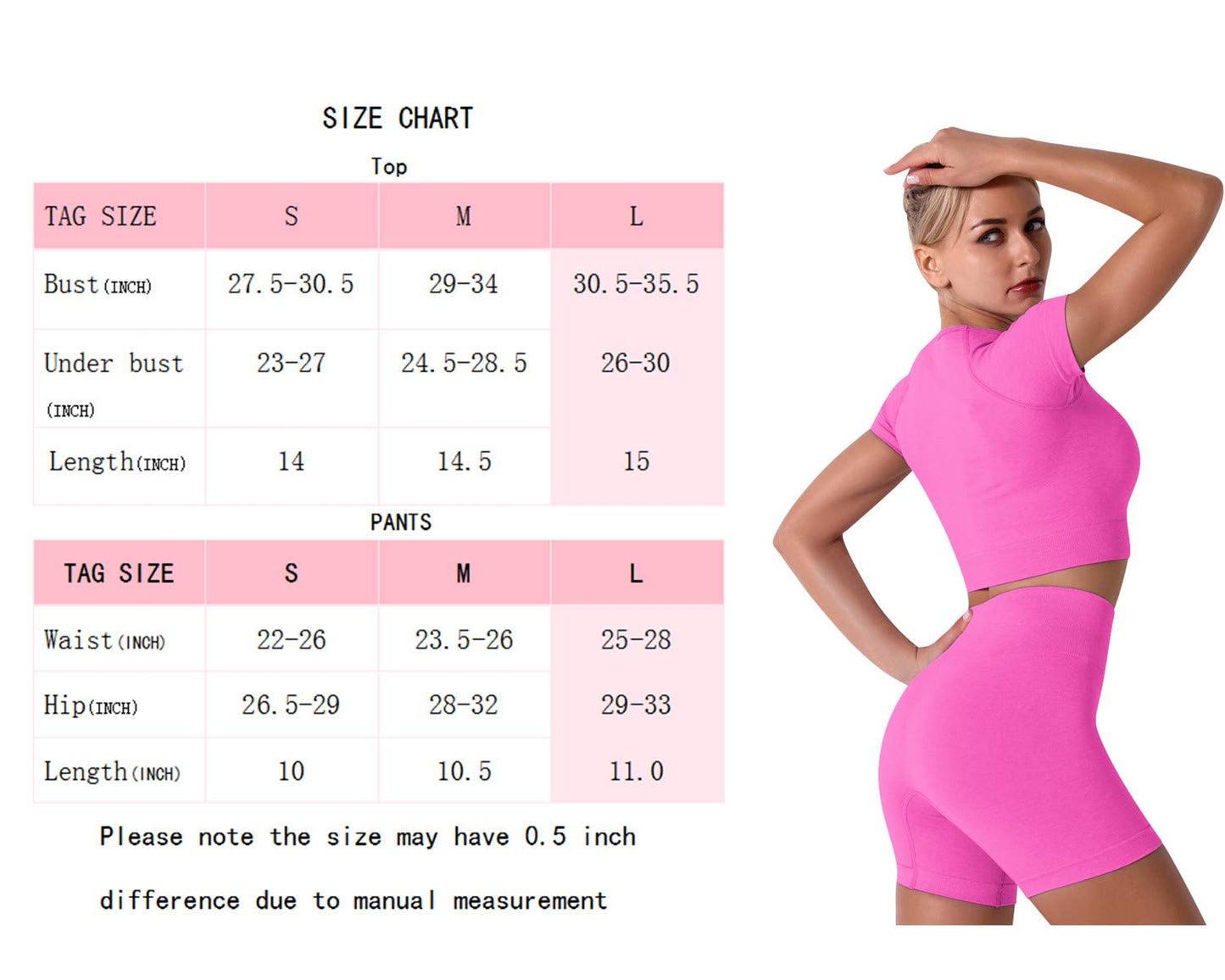 IMEKIS Women's Seamless Yoga Outfits Two Pieces Workout Short Sleeve Crop Top Sports Bra + High Waisted Running Shorts Sets Biker Activewear Athletic Fitness Gym Sexy Active Tracksuit Hot Pink Medium