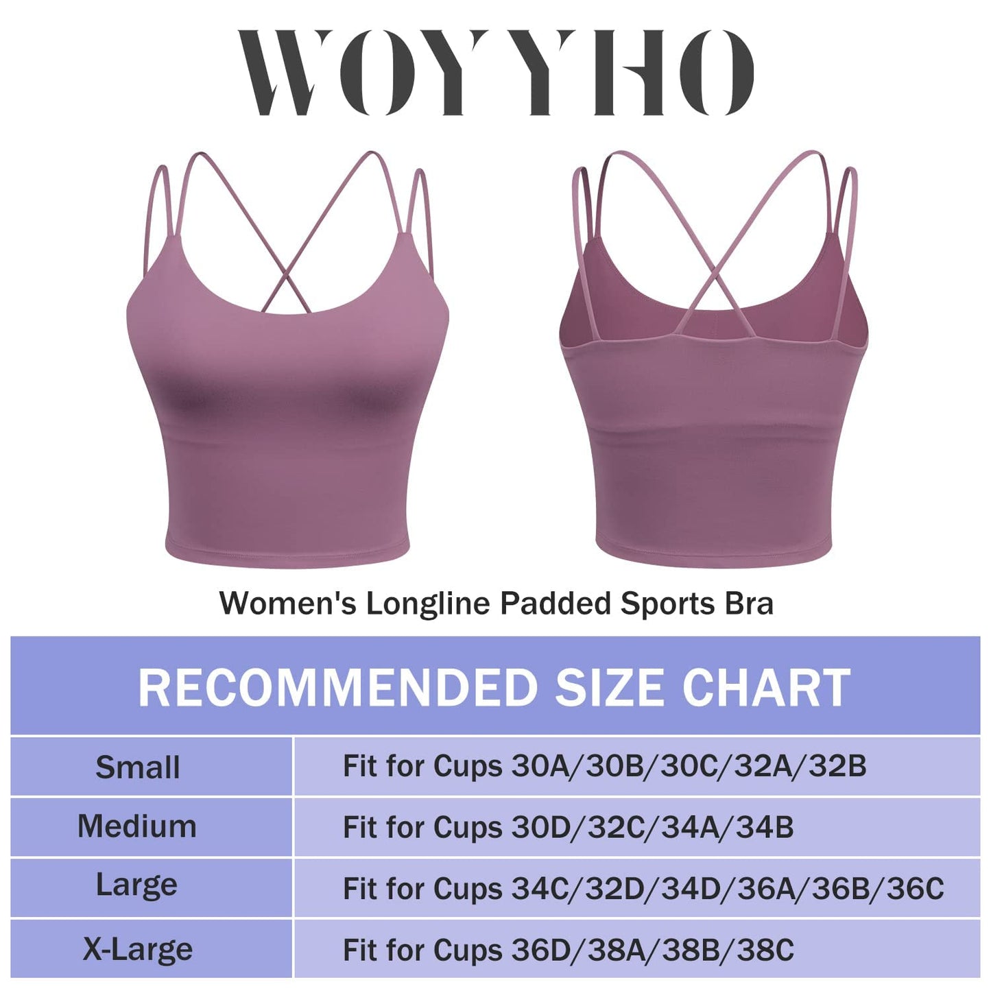 Sports Bra for Women Longline Padded Bra Yoga Crop Tank Tops Fitness Workout Running Top