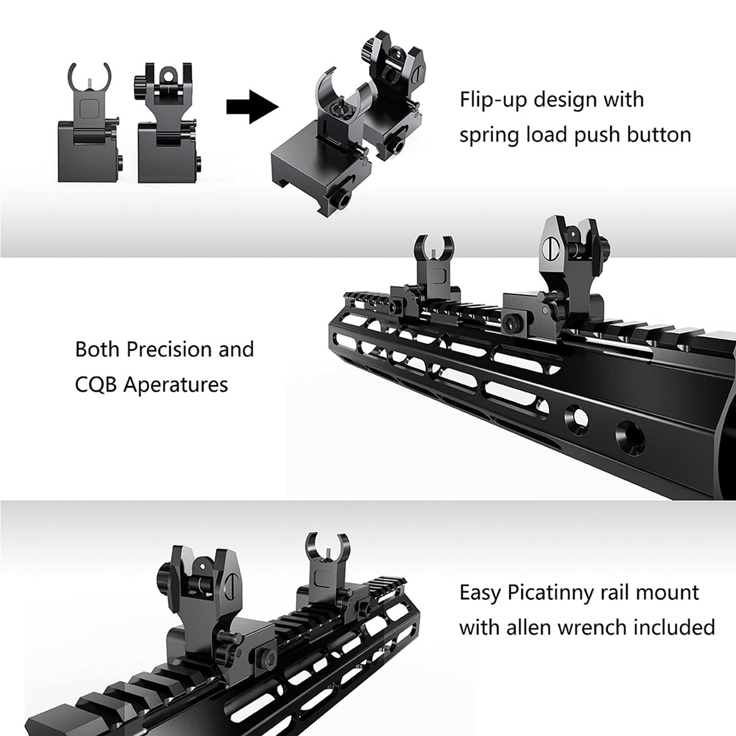 Marmot Flip Up Sight Full Metal Iron Sight & Fiber Flip Up Sights CQB & Precise Mode Gun Sights Rifle Sights