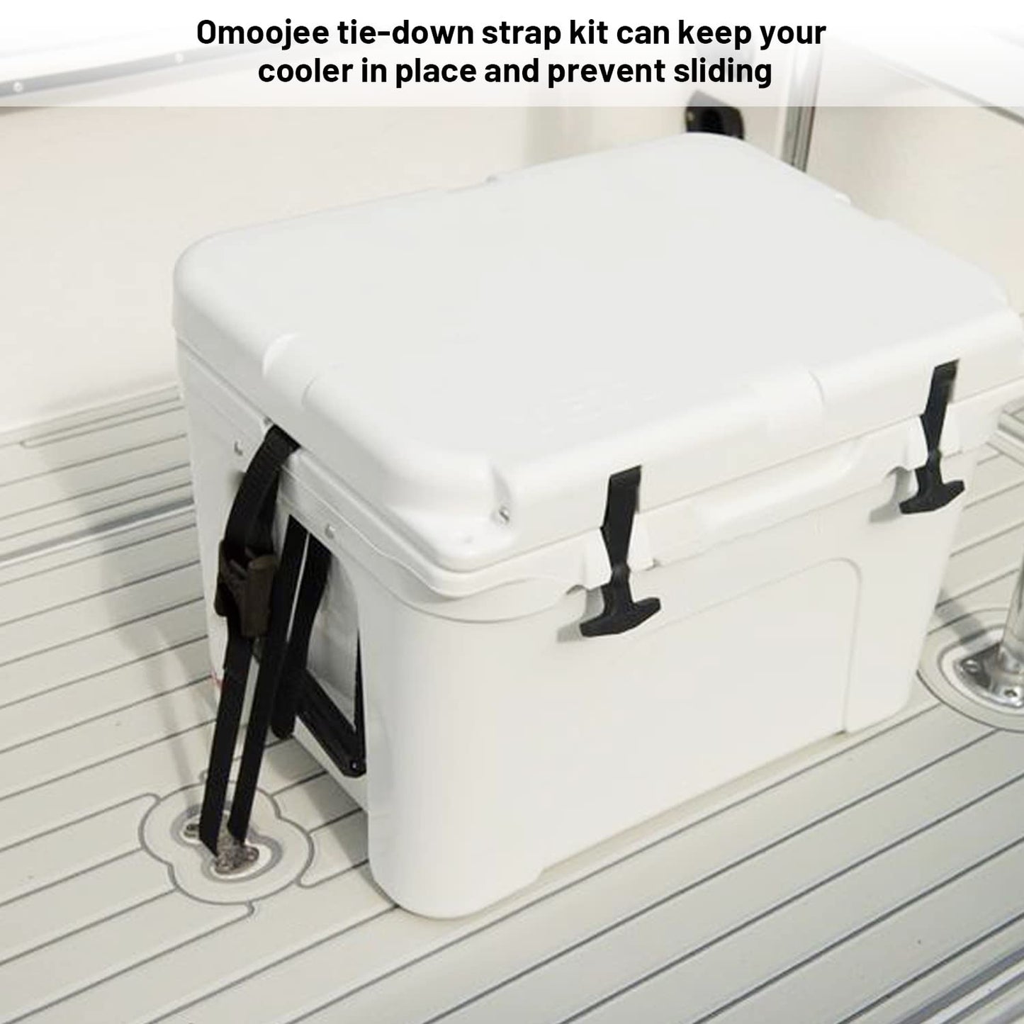 Omoojee Cooler Tie Down Kit, Fixed Straps for YETI RTIC Coolers to Boat, Deck, Truck Bed, Prevent Sliding