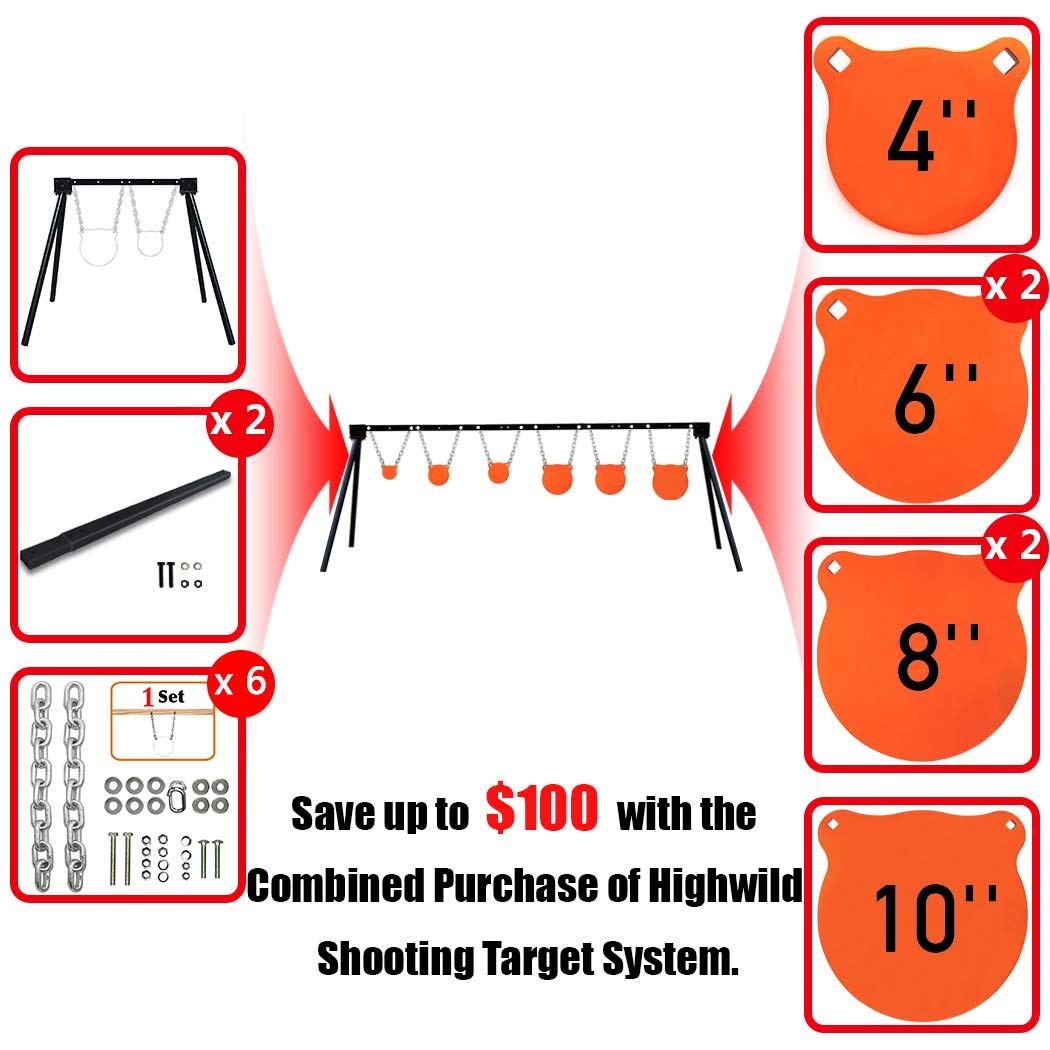 Highwild Steel Target Stand AR500 Shooting Target System (Stand, Mounting Kits & 4"+6"+6"+8"+8"+10" Gongs)