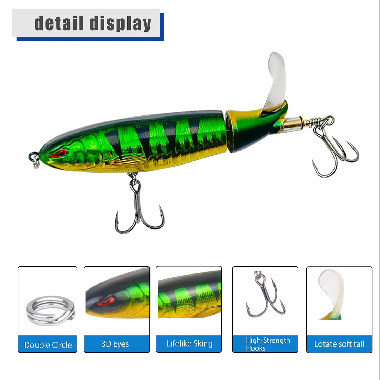 Fishing Lures Kit - 10Pcs Top Water Bass & Catfish Lures with Hooks | Popper Floating Design