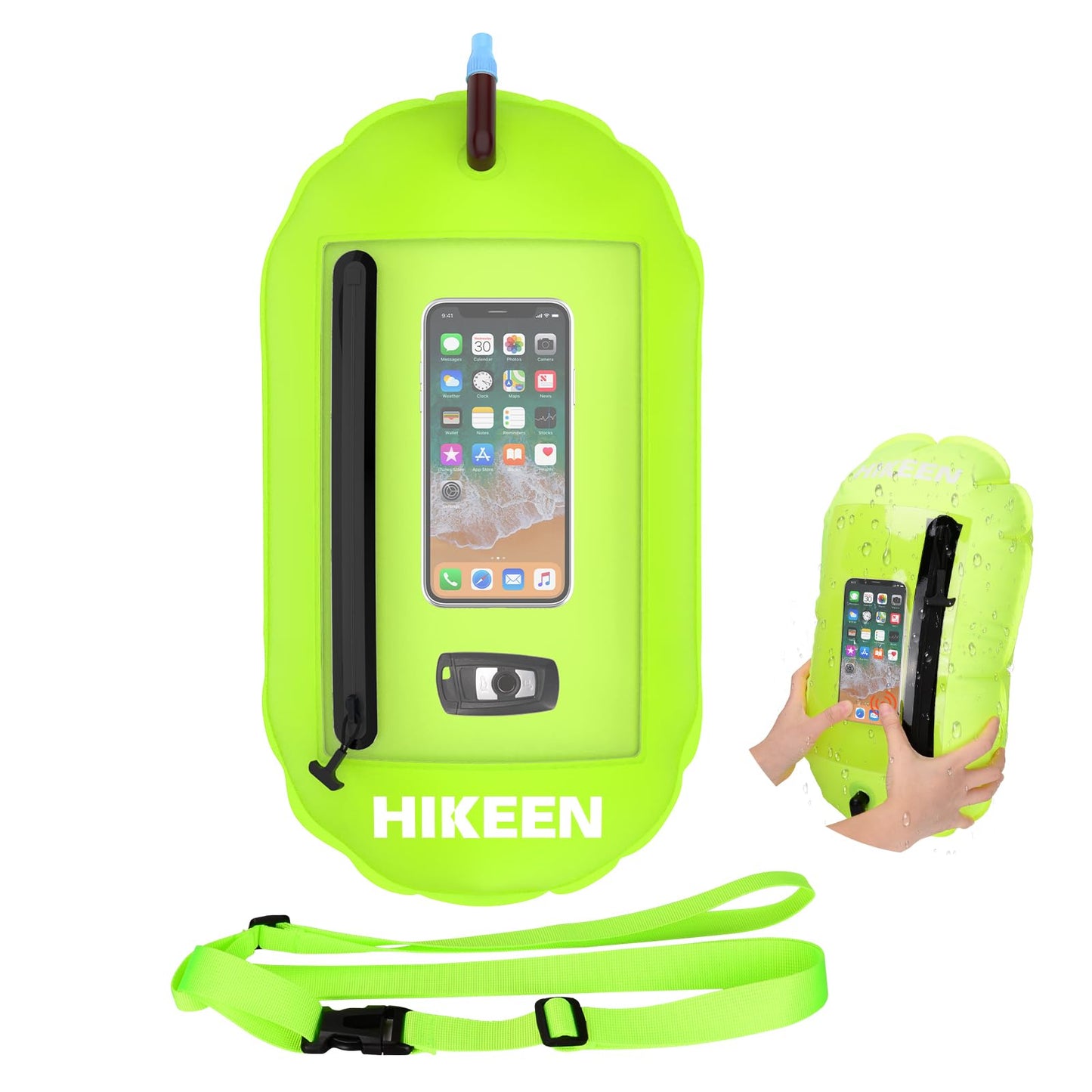 Hikeen Swim Buoy - 2 PCS Waterproof Touchscreen Swim Buoy, Update Swim Safety Float w/Adjustable Waist Belt for Open Water Swimmers -Be Bright, Be Safer