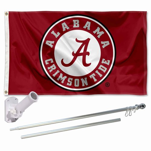 College Flags & Banners Co. Alabama Crimson Tide Team Flag and Pole Bracket Mount Bundle