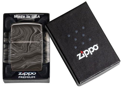 Zippo Marble Pattern 360 Design High Polish Black Pocket Lighter