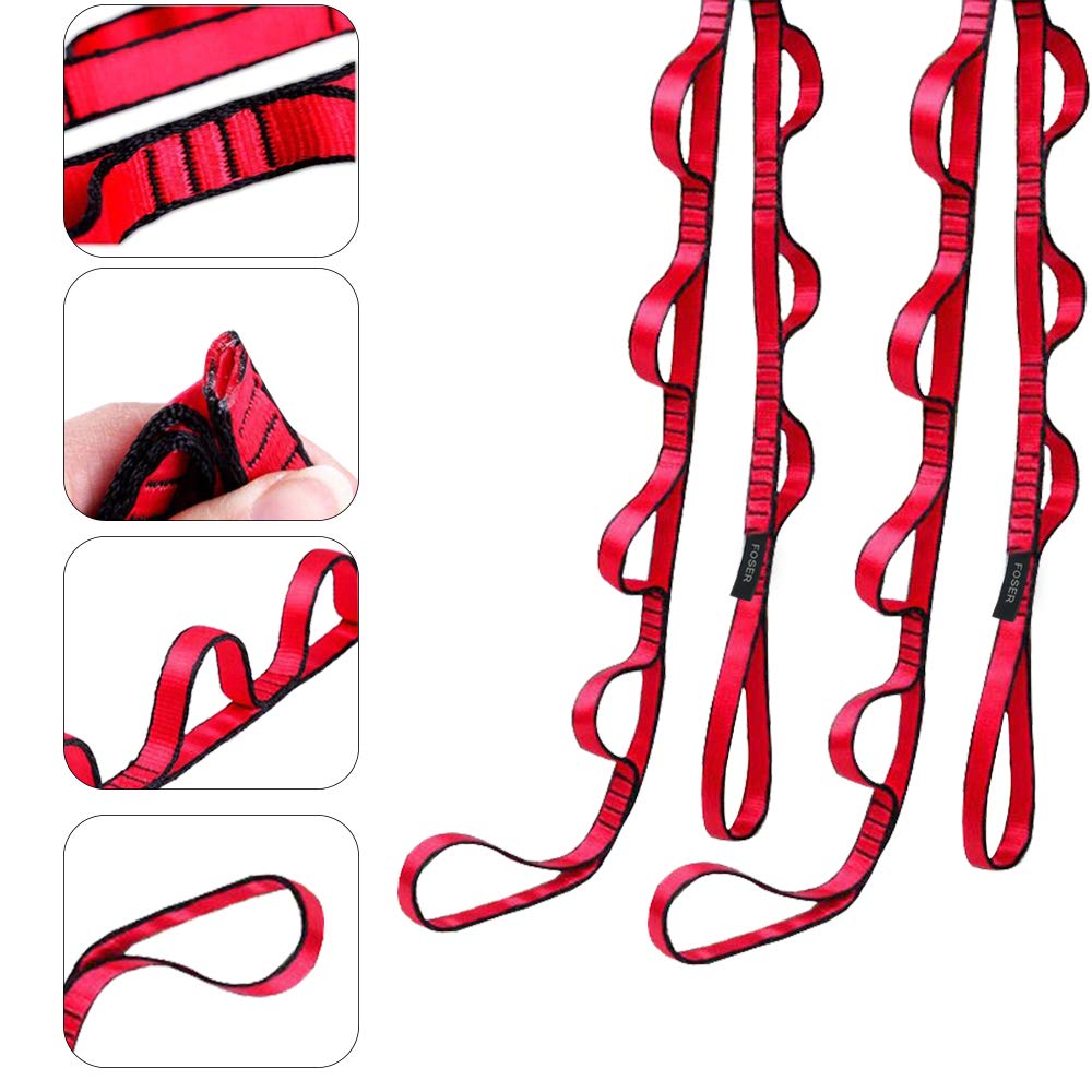 FOSER 2pcs Yoga Hammock Extension Strap Yoga Extender Strap Daisy Chain Fitness Pilates Stretch Belt Exercise Extend Strap Band (RED)