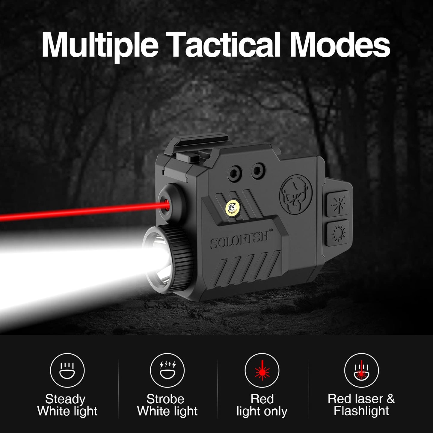 Solofish 700 Lumens Adjustable Pistol Light Laser Combo, Strobe Function Red Laser and Tactical Light Fits for Full Size & Compact Guns with Rail