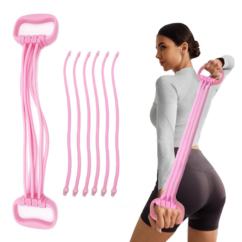 VKSG Resistance Bands with Handles for Women 15-90LBS- 6 Tube Adjustable Silicone Exercise Bands Set for Arm Back Exercise, Stretch Bands for Yoga, Pilates, Strength Training(Pink)