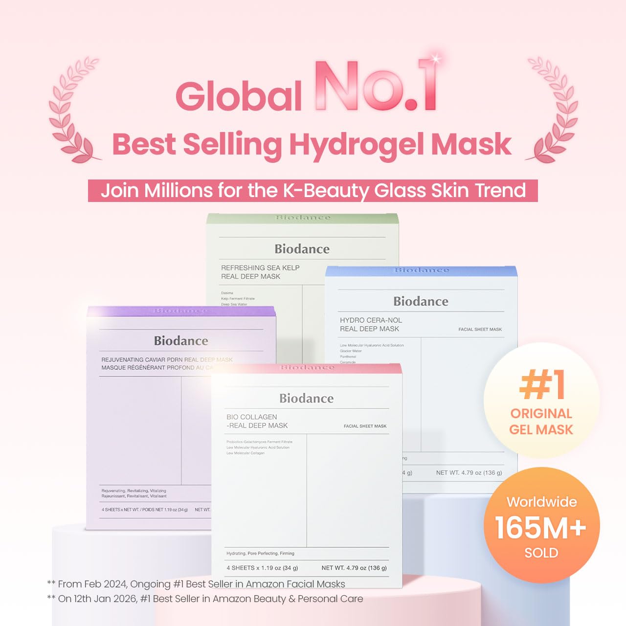 Bio-Dance Bio-Collagen Deep Hydrating Hydrogel Face Mask - Pore Minimizing & Plumping | 1.19oz (34g) x 4 Pack