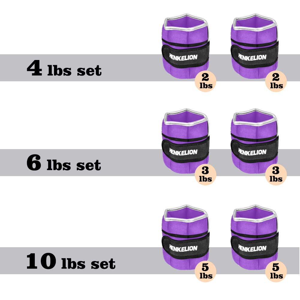 Henkelion 1 Pair 6 Lbs Adjustable Ankle Weights For Women Men Kids, Strength Training Wrist And Ankle Weights Set For Gym, Fitness Workout, Running, Lifting Exercise Leg Weights - each 3 Lbs Purple