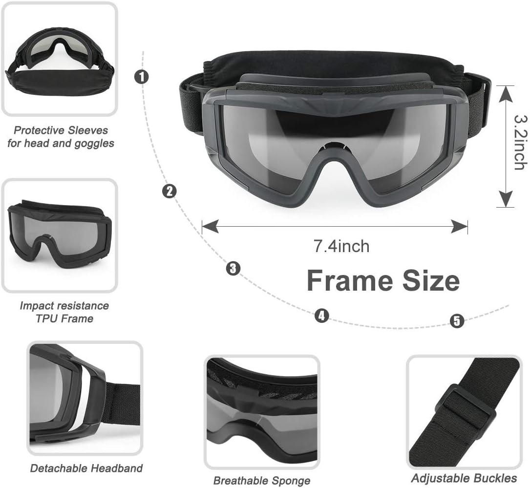 Airsoft Goggles - Tactical Safety Goggles with Anti-Fog Lens for Hunting & Cycling