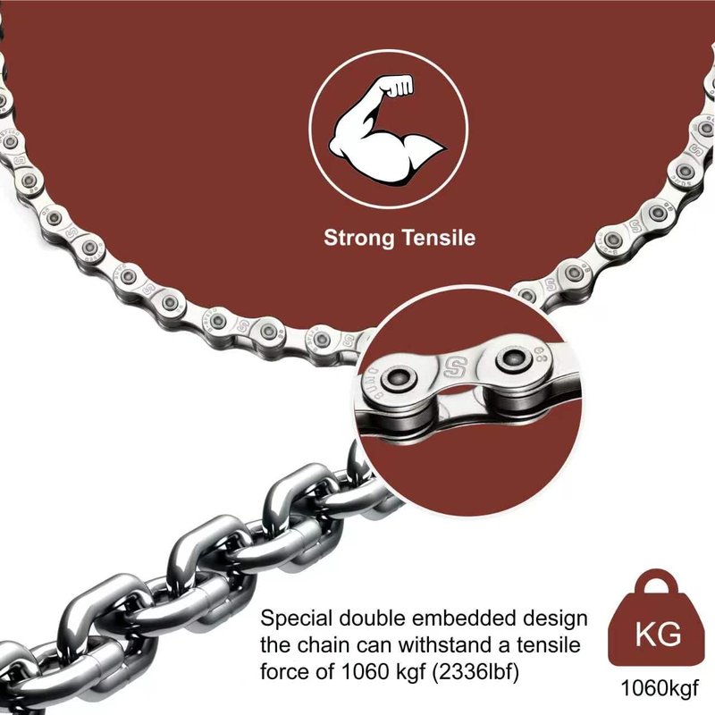 E bieke Chain 136 Links 6/7/8Speed, 2336lbs High-Strength Carbon Steel Replacement E Bicycle Chains (Includes Quick-Release Link) Matte Dark Silver— TÜV Strength Tested
