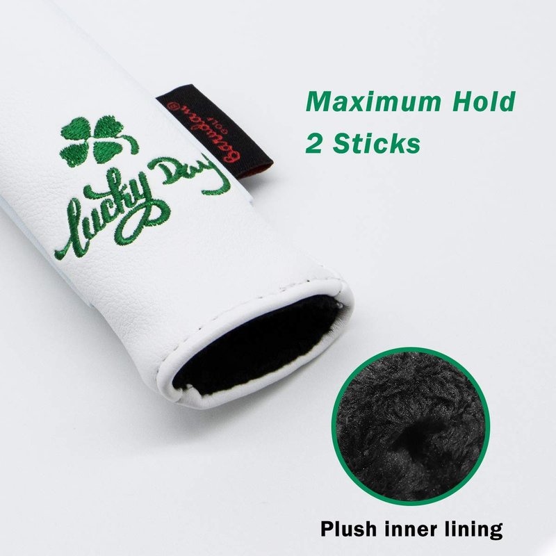 Golf Alignment Stick Cover Premium Leather Perfect for Alignment Sticks Classic USA Design Holder Golf Club Protector Holds 2 Sticks (White-Luck Clover)
