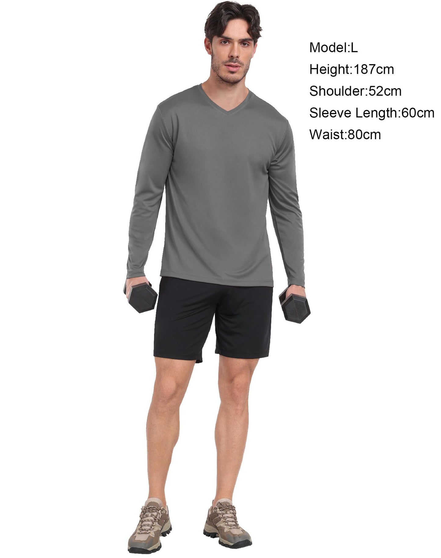 HovSiyla Mens Athletic V Neck Long Sleeve T Shirts Rash Guard Sun Protect Moisture Wicking Quick Dry Running Gym Tops for Men Black Grey Bolan White Red Large