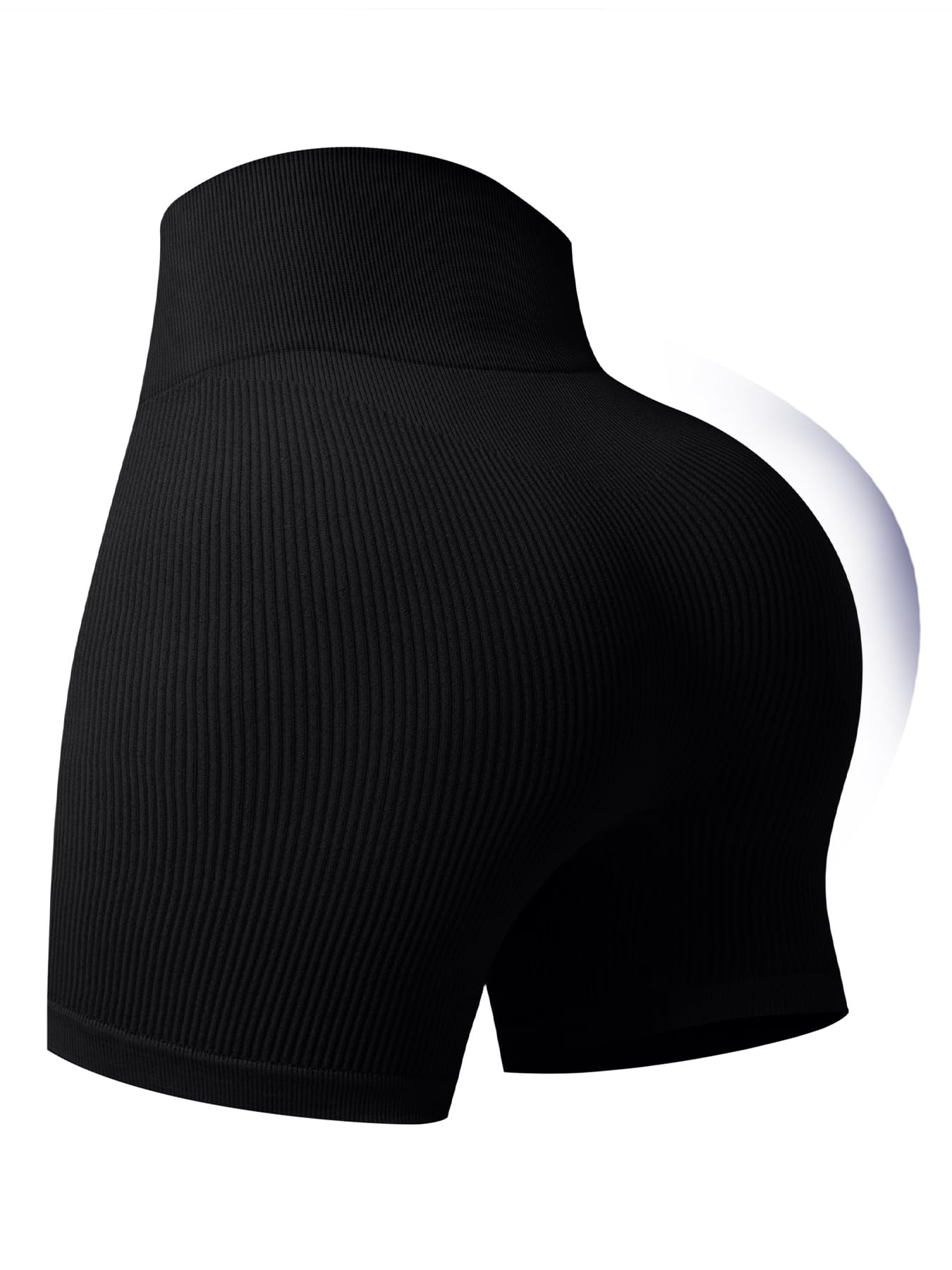 Zorwea Women's Ribbed Seamless Biker Shorts, High Waist Yoga Shorts, Tummy Control Athletic Workout Shorts for Gym Fitness Black