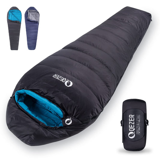 QEZER Down Sleeping Bag for Adults 32 Degree F Backpacking Sleeping Bag with 600 FP Down Ultralight Mummy Sleeping Bag with Compression Sack