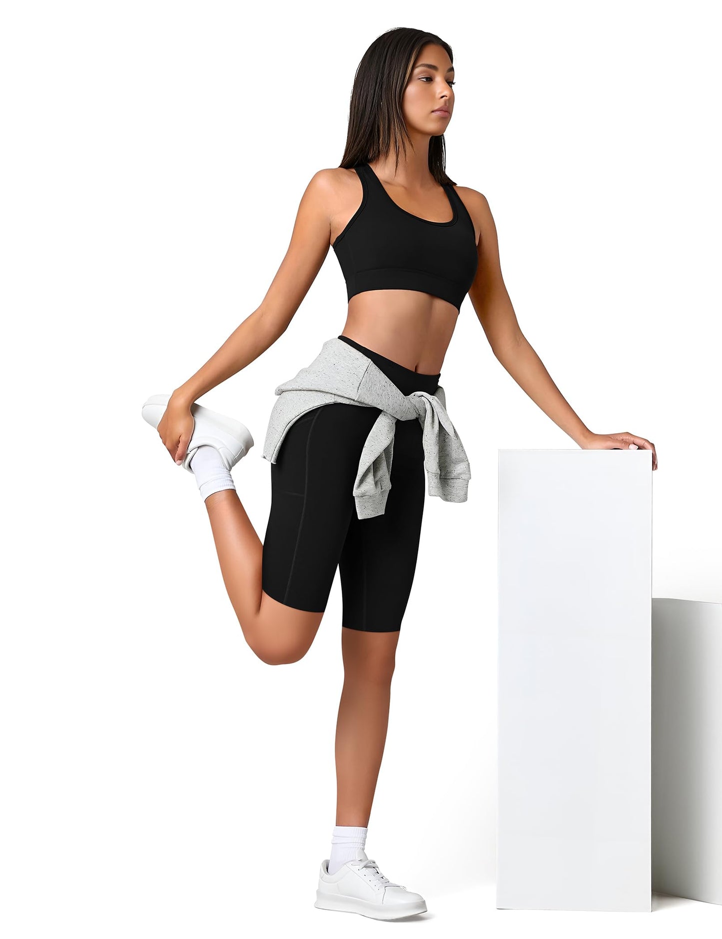 SUNCLOVE 3 Pack Biker Shorts for Women Tummy Control Workout Yoga Gym Running Shorts with Pockets