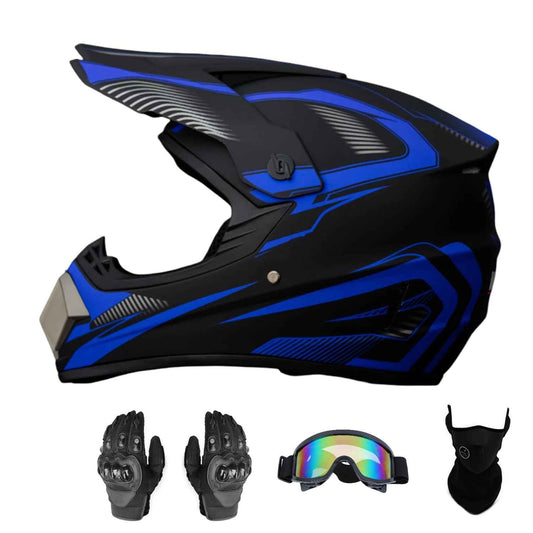 Senhill Youth ATV Dirt Bike Helmet Motocross Helmet Full Face Motorcycle Helmet with Gloves Goggles Mask for Unisex Adult DOT/FMVSS 218 Approved (Large, Blue)