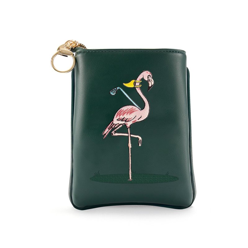 CROWNBLANKS PINKTEE Golf Valuables Pouch Premiun Leather Tee Pouch Funny Golf Accessories Bag with Zipper Master Green for Women Men (Pink Stripe, FLAMINGO)