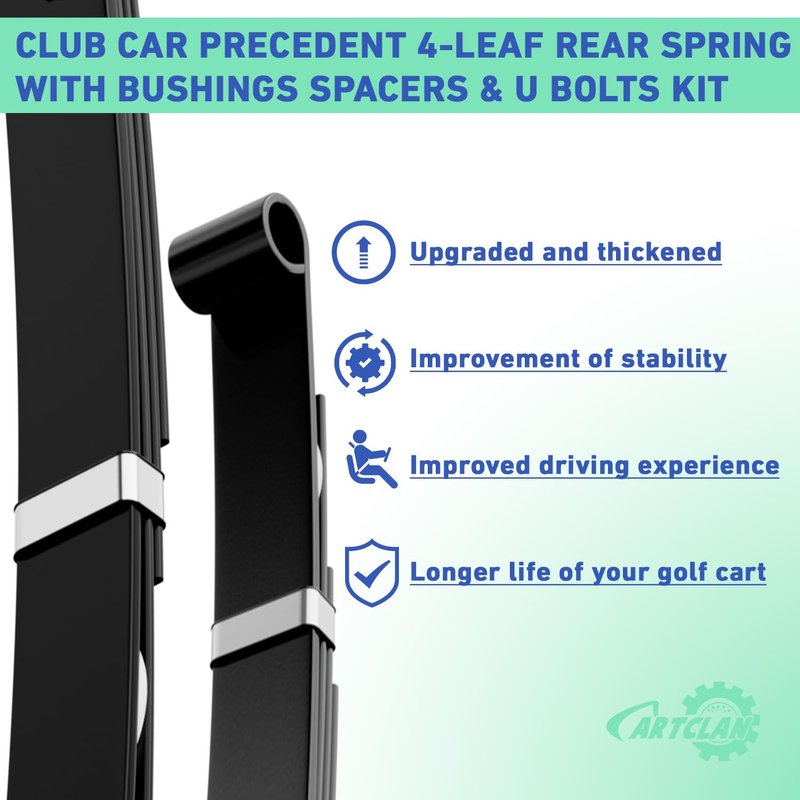 CartClan Golf Cart Heavy Duty 4-Leaf Rear Spring Kit Suitable for 2004-up Club Car Precedent Golf Cart, with Bushings Spacers & U Bolts, Replaces OEM# 102544901, 1012180, 1015583, 102506401