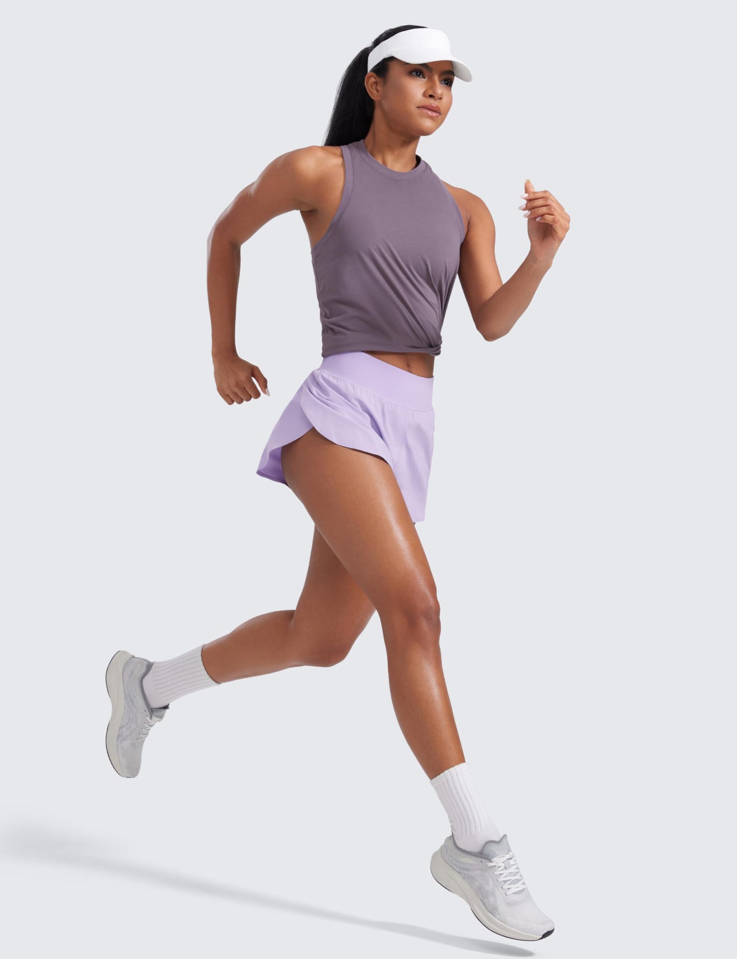 CRZ YOGA High Waisted Split Running Shorts for Women 3" - Comfy Mesh Liner for Workout Athletic GymTrack Quick Dry Lilac Air X-Large