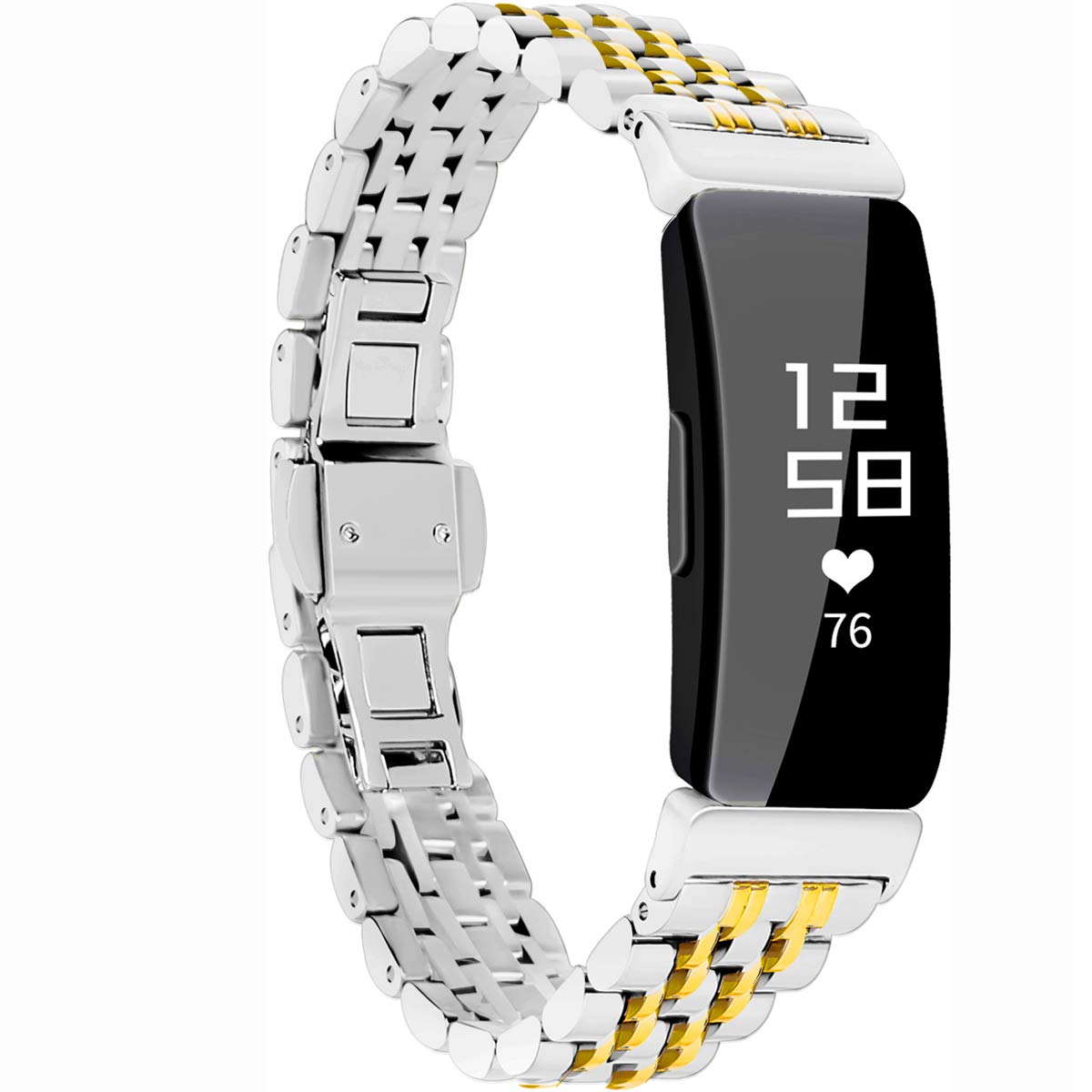 Chofit Metal Bracelet Compatible with Fitbit Inspire/Inspire HR/Inspire 2 Bands, Stainless Steel Replacement Strap Wristband Accessories for Inspire Tracker for Women (Silver-Gold)