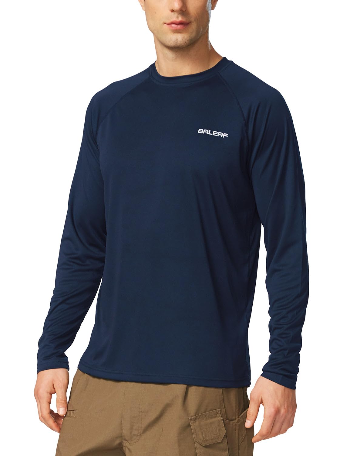 baleaf Mens UPF 50+ Sun Protection Shirts Long Sleeve Rash Guard, Quick Dry 4-Way Stretch for Fishing Swimming Surfing 01-Dark Blue XL