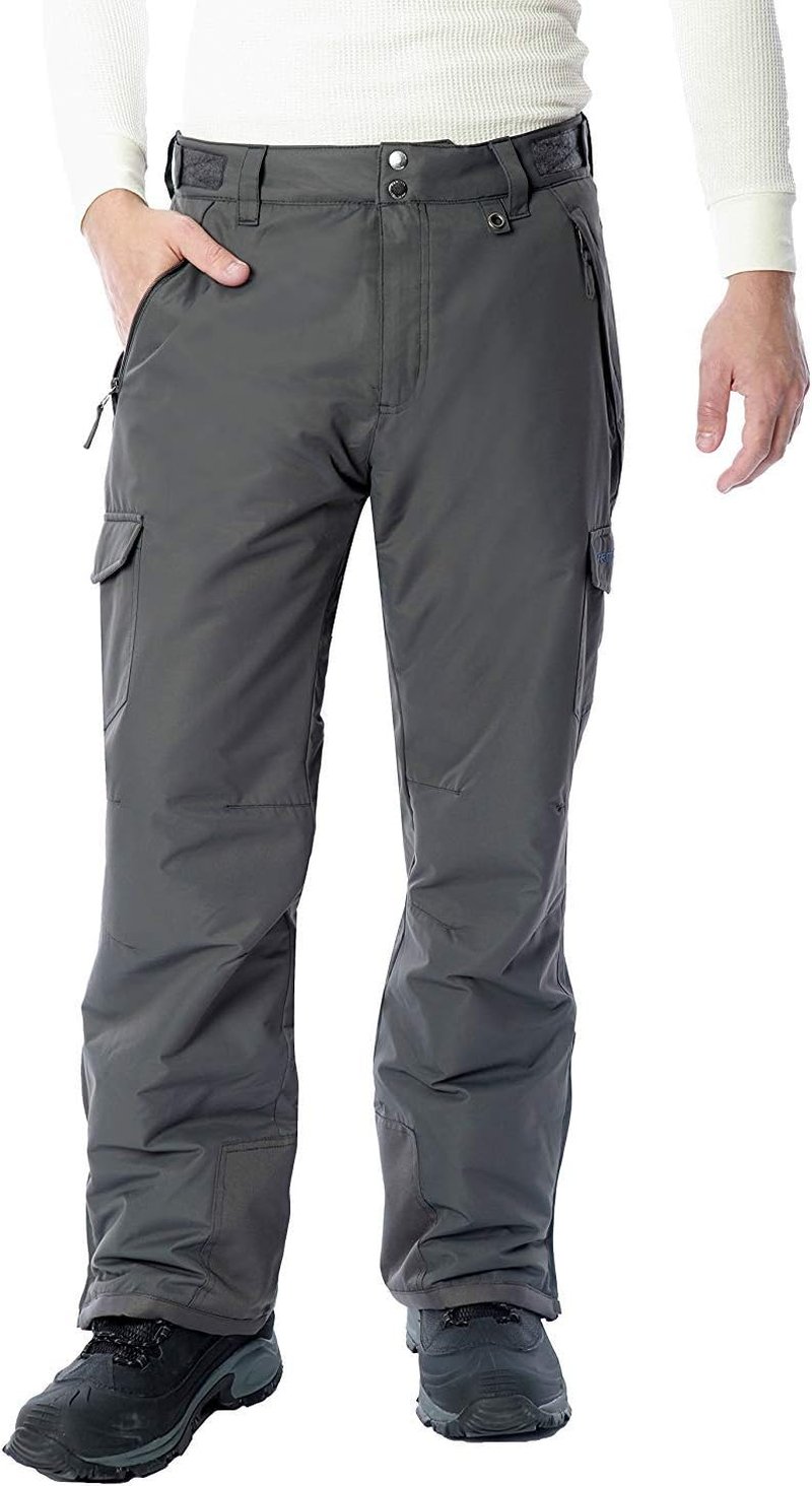 Mens Snowsports Cargo Pants - Waterproof, Insulated, Adjustable Waist | Black, Size M-XXL
