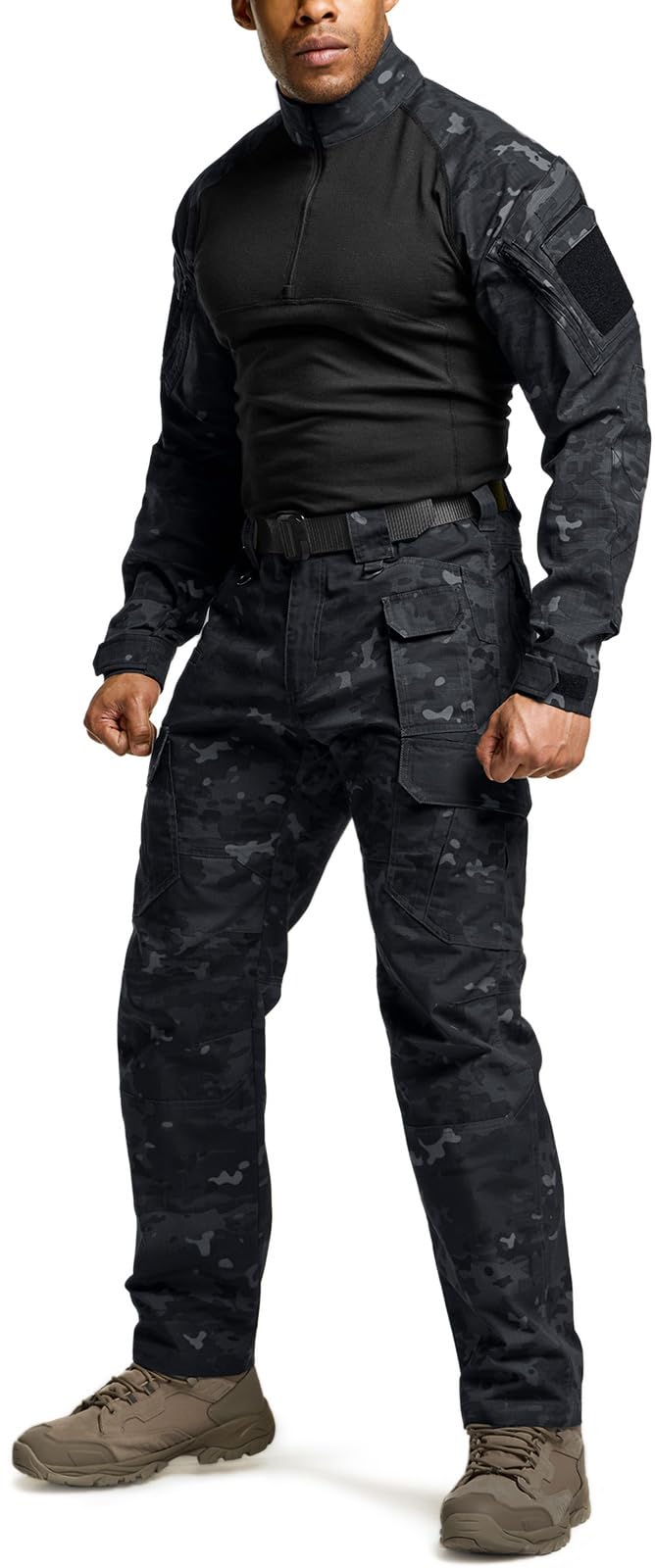 CQR Men's Tactical Pants, Water Resistant Ripstop Cargo Pants, Lightweight EDC Work Hiking Pants, Outdoor Apparel, Duratex Mag Pocket Print Utility Camo Black, 36W x 34L