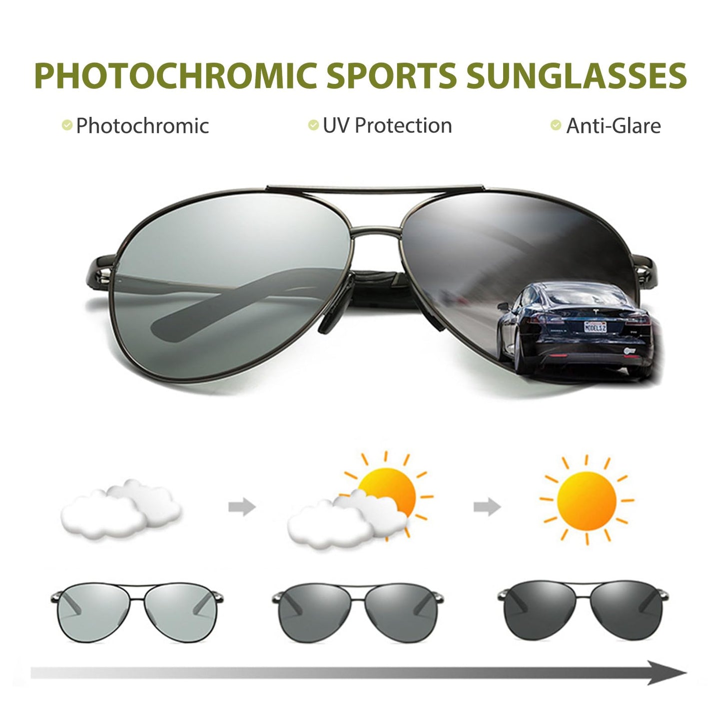 KISSOUL Polarized Photochromic Sports Sunglasses for Men UV-Protection Day & Night Driving Glasses - Al-Mg Metal Ultralight