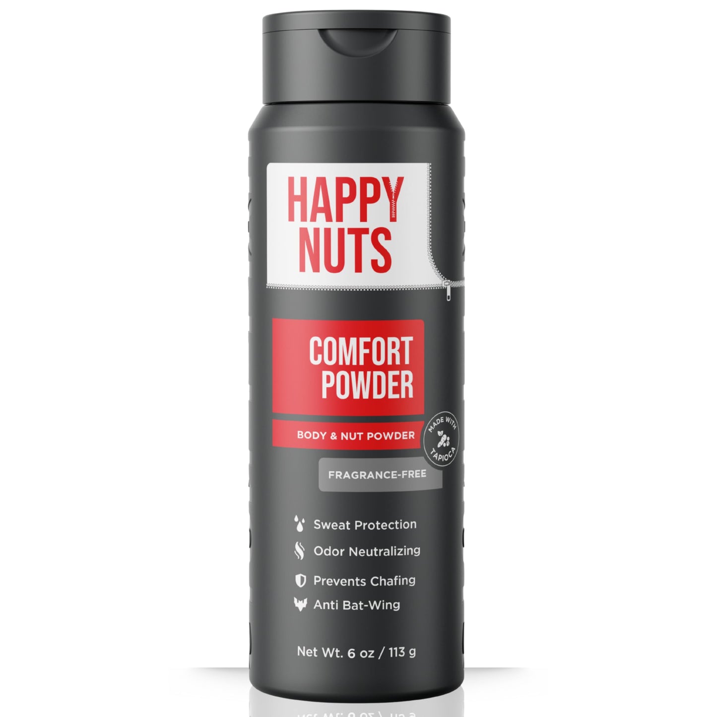 HAPPY NUTS Comfort Powder Deodorant For Men: Anti-Chafing, Sweat and Odor Control for Jock Itch, Aluminum-Free, 6 oz (1 Pack), Fragrance-Free