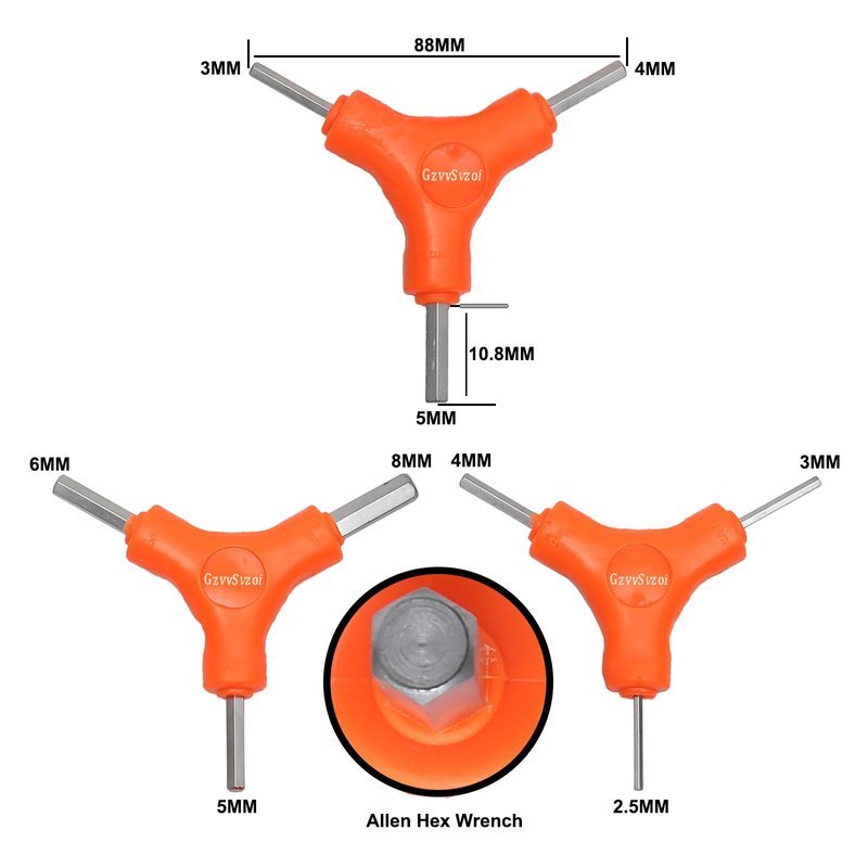 GzvvSvzoi Bicycle Hex Wrench Tool, 3-Way Y Allen Bike Torque Spanner Internal Hex Cycling Repair Tool (Size 2.5, 3, 4, 5, 6, 8 MM)
