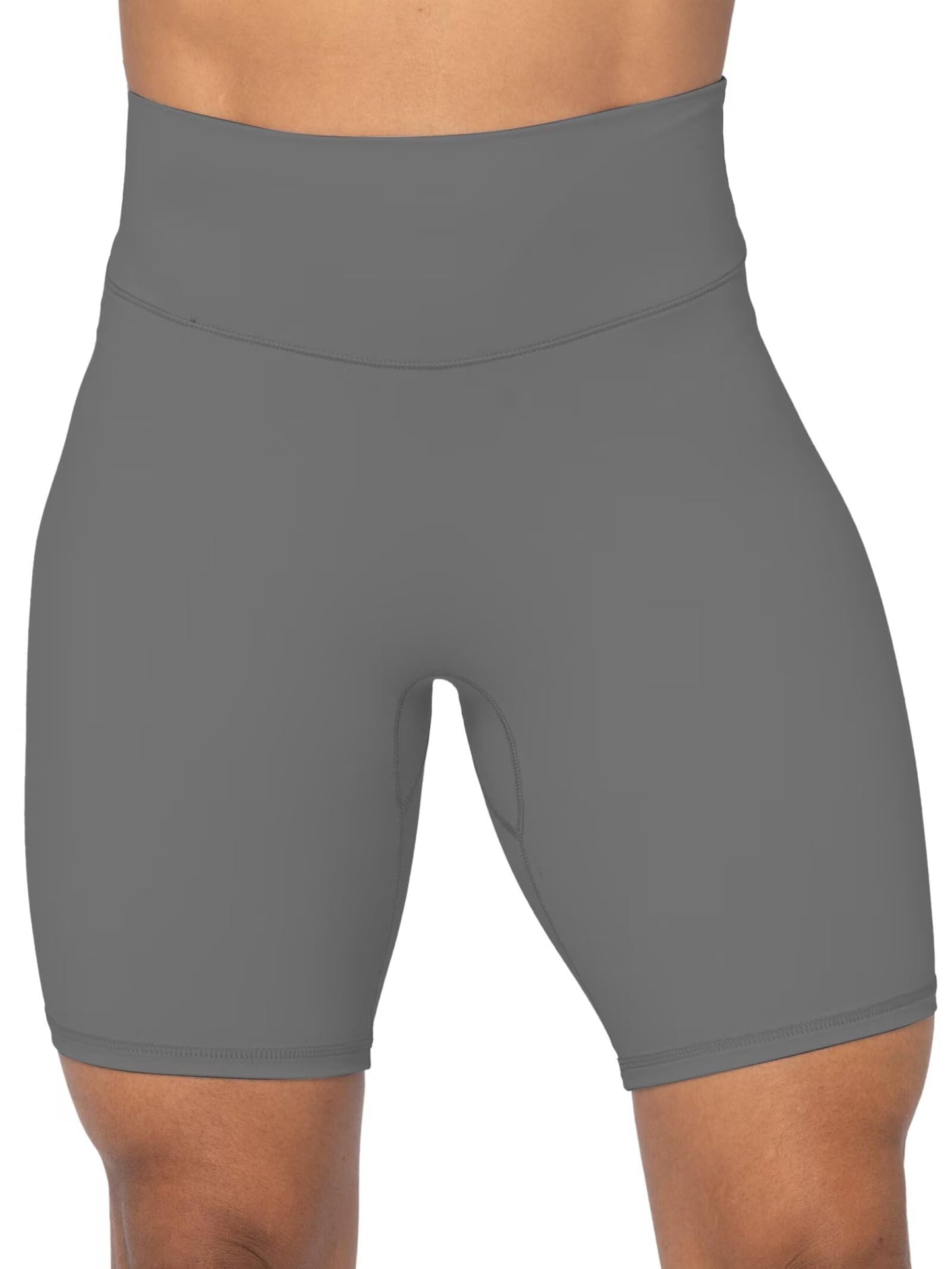 Sunzel 8" Waist Biker Shorts for Women No Front Seam Soft Yoga Workout Gym Bike Shorts Tummy Control Squat Proof Charcoa Grey Large