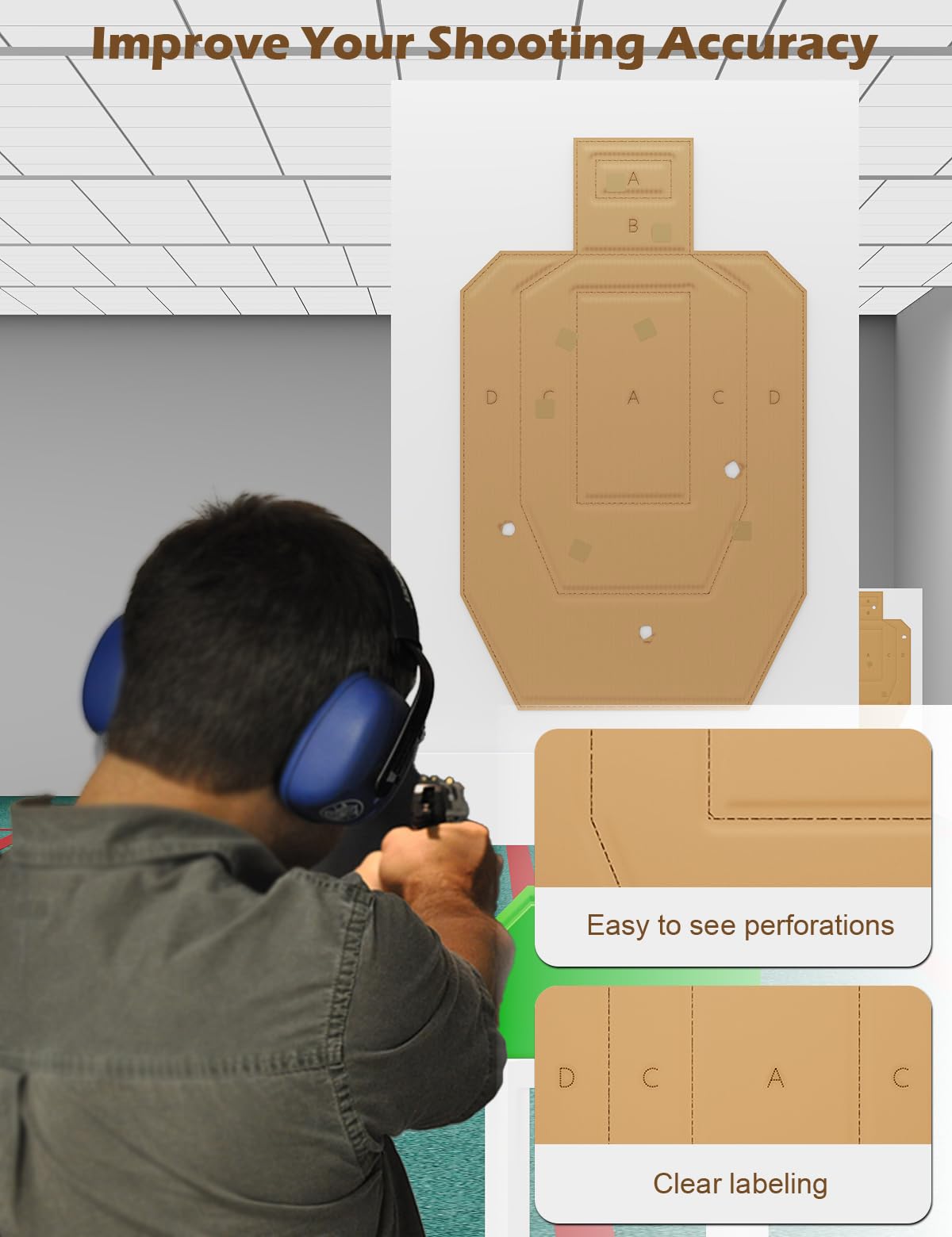 LAKINGO Cardboard Targets for Shooting, 30x18in Classic Silhouette Target with 1000 Pcs Square Target Pasters, Tactical Training