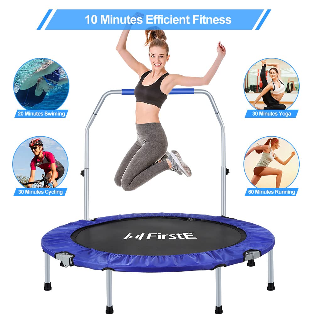 50 inch Mini Fitness Trampoline for Adults, Foldable Exercise Trampoline with 5 Levels Adjustable Foam Handle, Rebounder Trampoline for Bounce Workout Indoor/Garden Max Load 440lbs