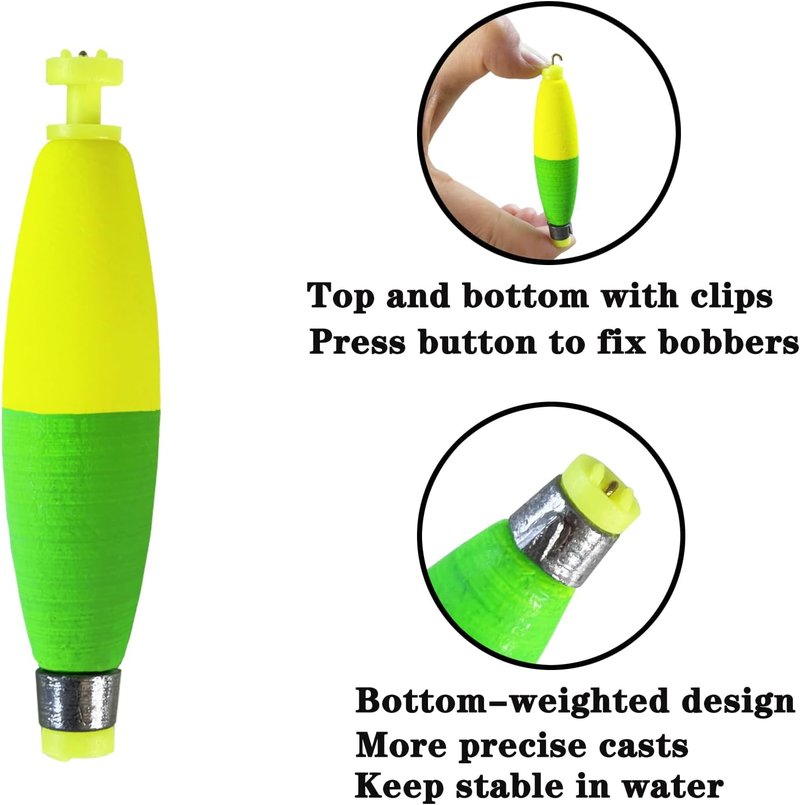 Weighted Fishing Bobbers - EVA Foam Snap-On Floats for Crappie, Bluegill, Trout | 10-Pack