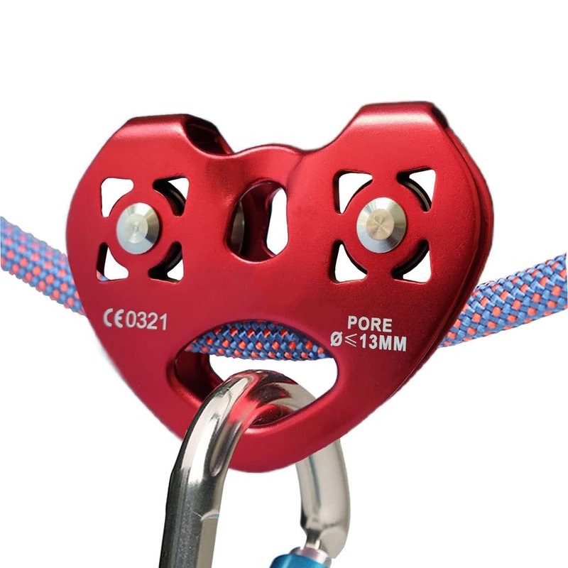 LicBund 25KN Climbing Technology Pulley Tandem Double Speed Pulley for Climbing Rescue Lifting, Red