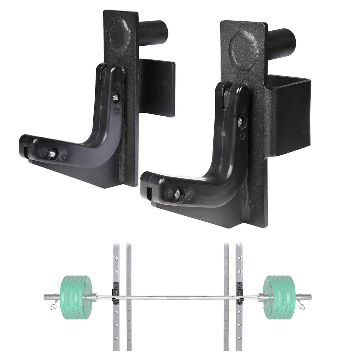 SYL Fitness J-Hooks for 2x2" Power Rack with 1" Hole, Barbell Holder/Squat Rack Accessories J Cups