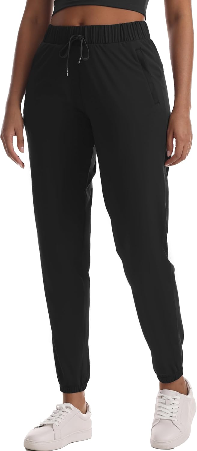 High-Stretch Women's Workout Joggers - Deep Zipper Pockets | Elastic Waist Yoga Pants for Running & Travel