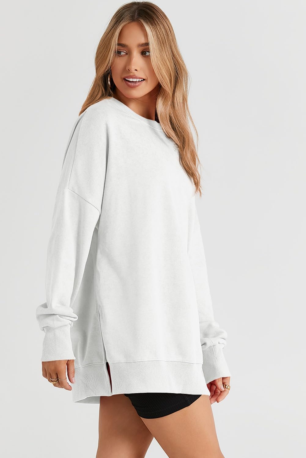 SHEWIN Women Fall Sweatshirt Oversized Pullover Tops White, Size M