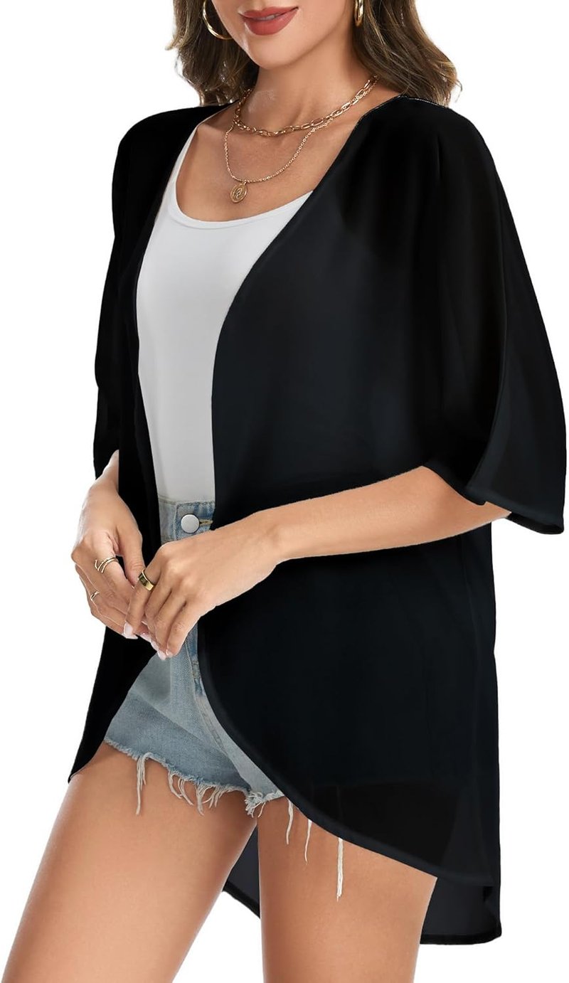 Puff Sleeve Kimono Cardigan for Women - Casual Beach Cover-Up | Loose Fit Blouse Top