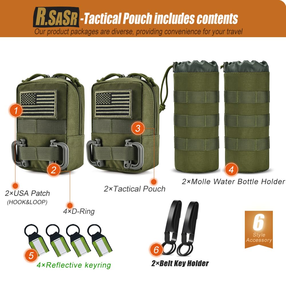 4 Pack Tactical Pouches, Molle Pouches for Backpacks, Molle Water Bottle Pouch, Backpack Attachments (Green)