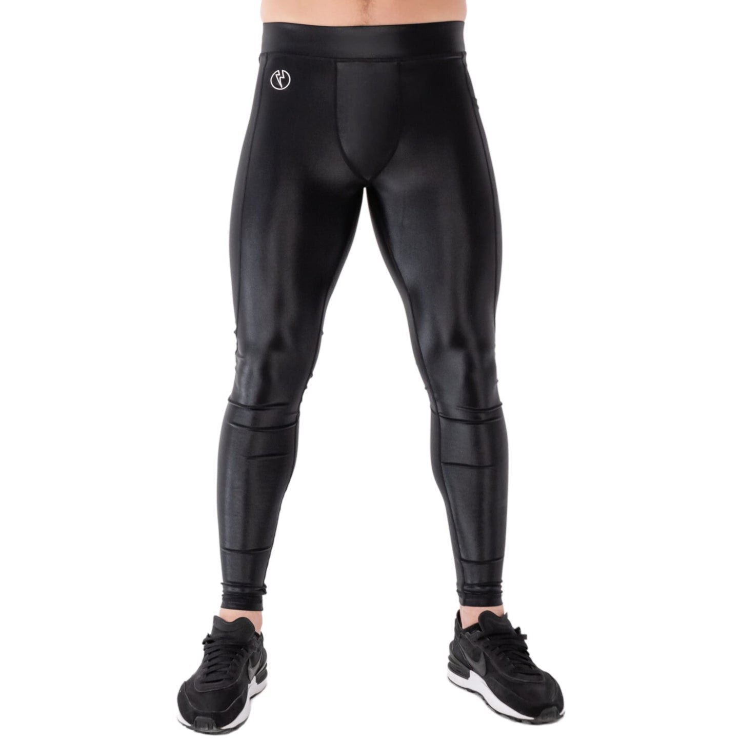 Kapow Meggings Shiny Performance Range - Shiny Compression Leggings for Men with Pockets, Athletic Base Layer (Omega, M)