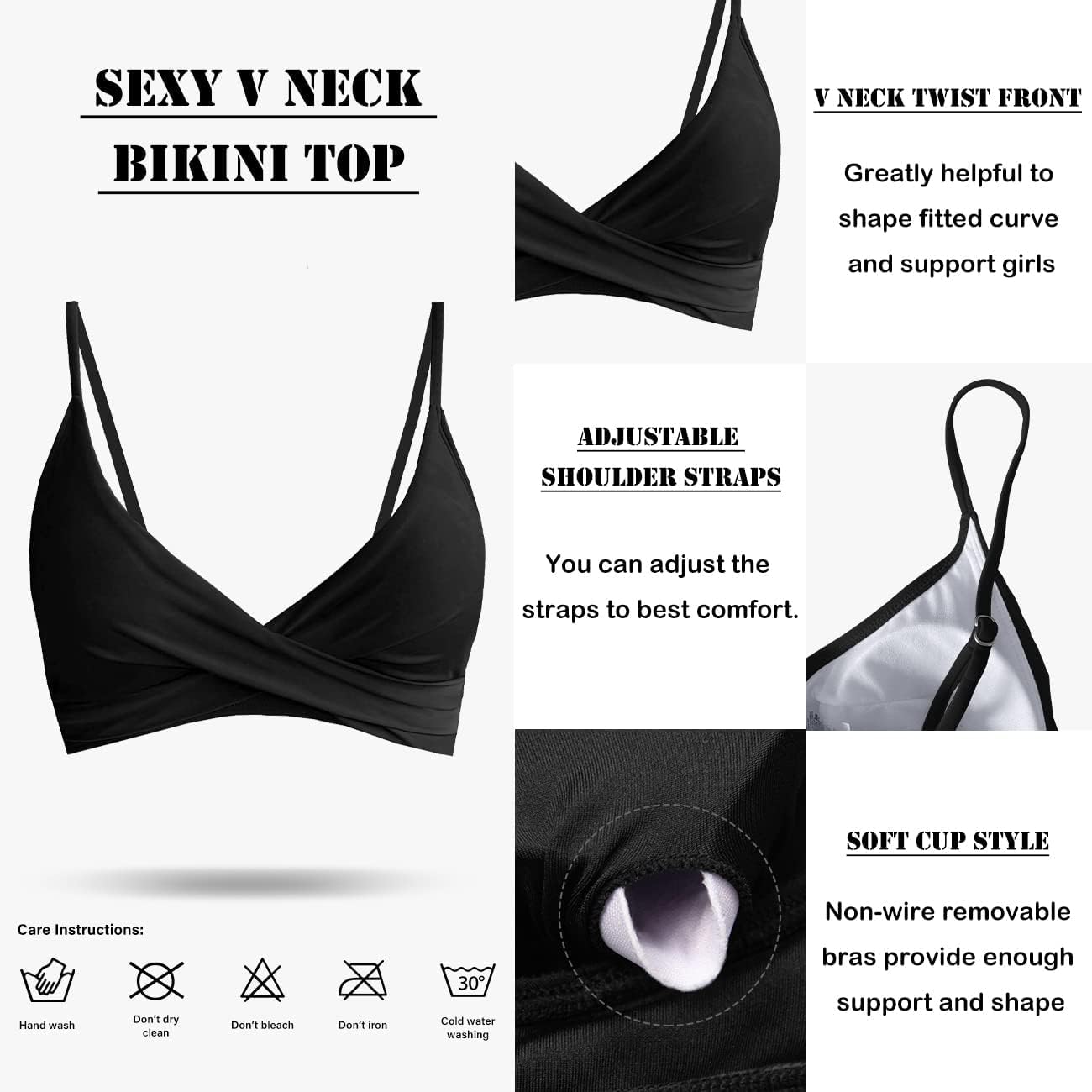Amy Babe Women's High Waisted Bikini Sets Push Up Twist Front Spaghetti Straps Ruched Two Piece Swimsuit Bathing Suit Black (Medium)